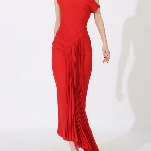Single Shoulder Pleated Dress