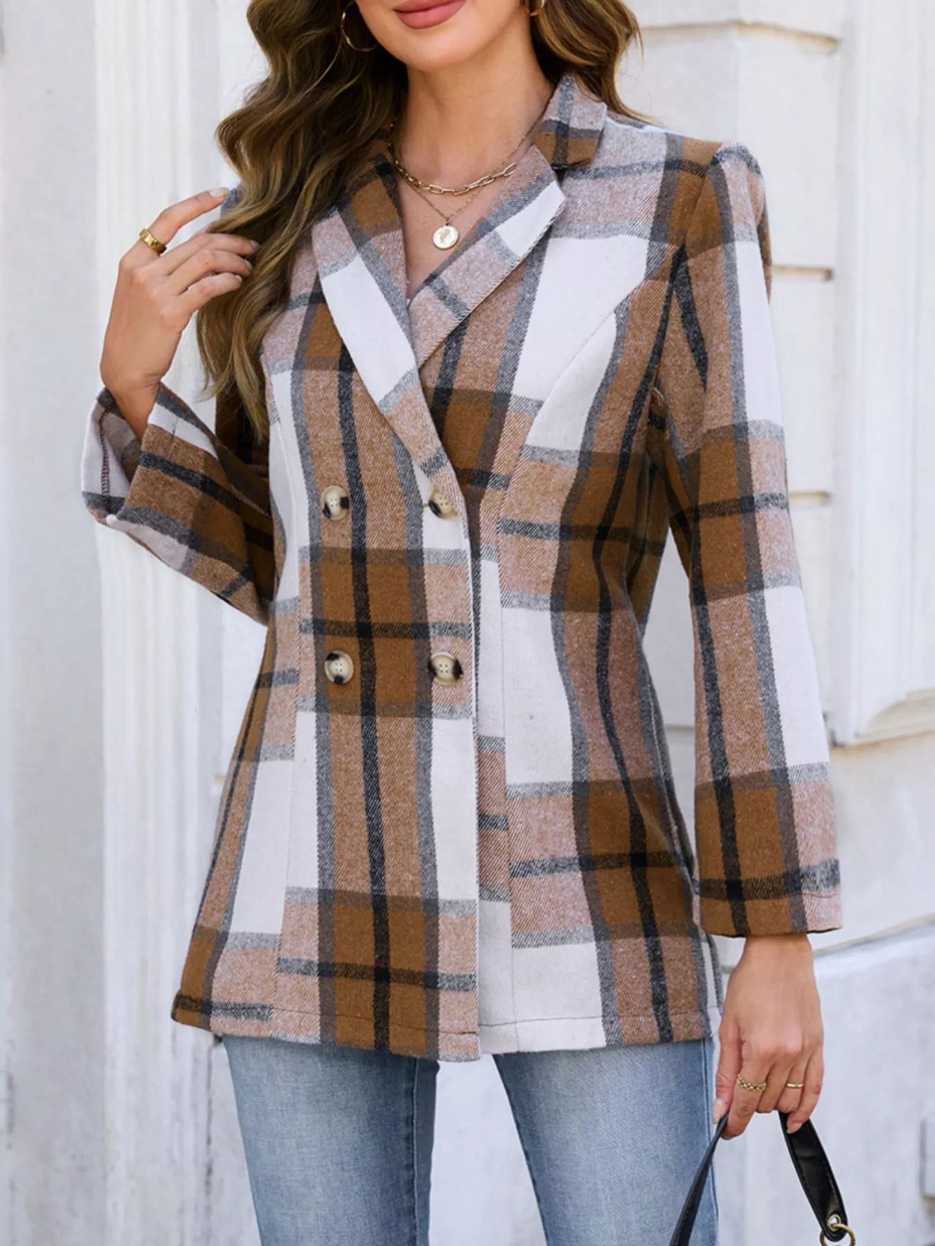 Plaid Double-Breasted Blazer - Image 2