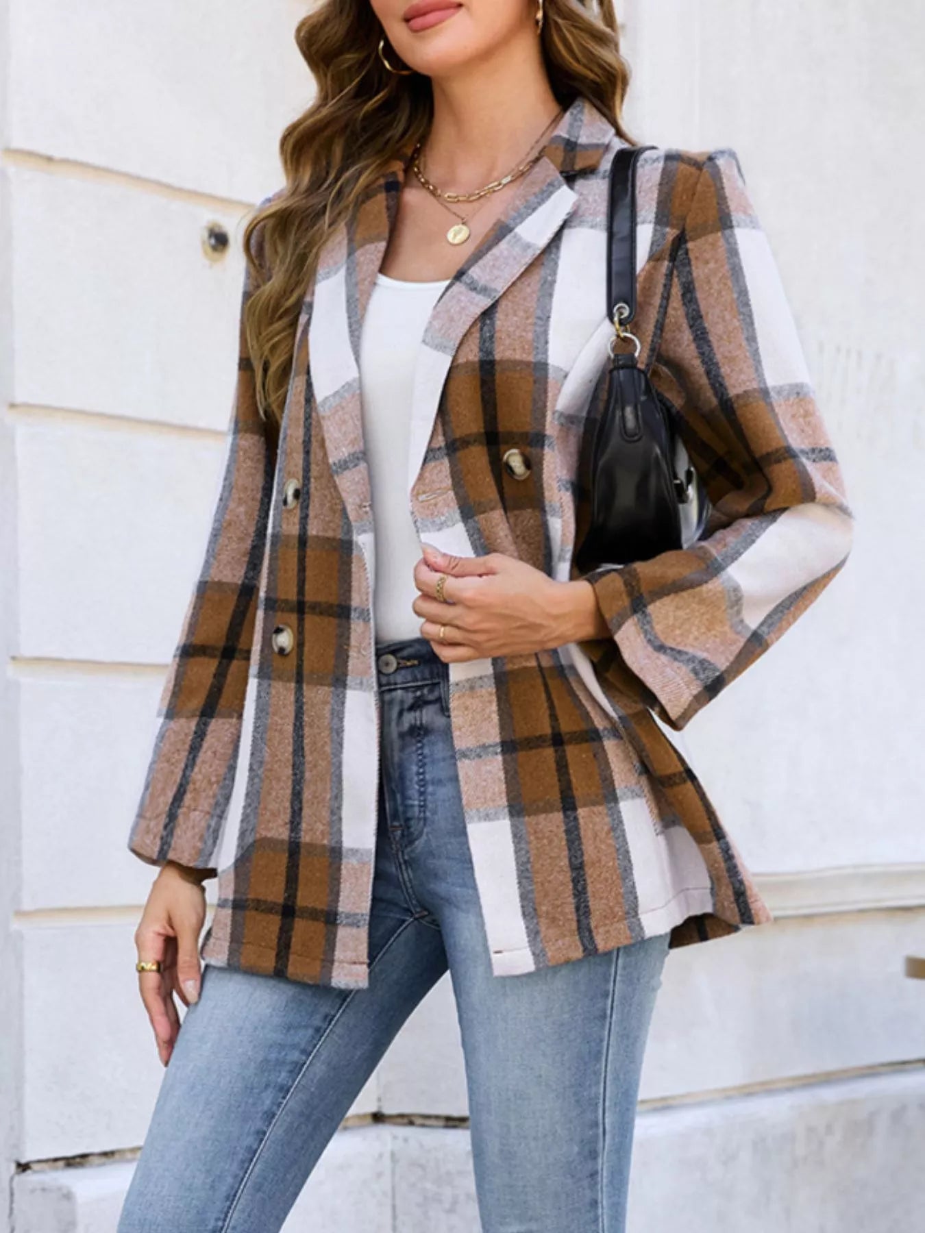 Plaid Double-Breasted Blazer - Image 5