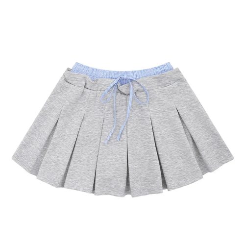 Drawstring Pleated Mini Skirt