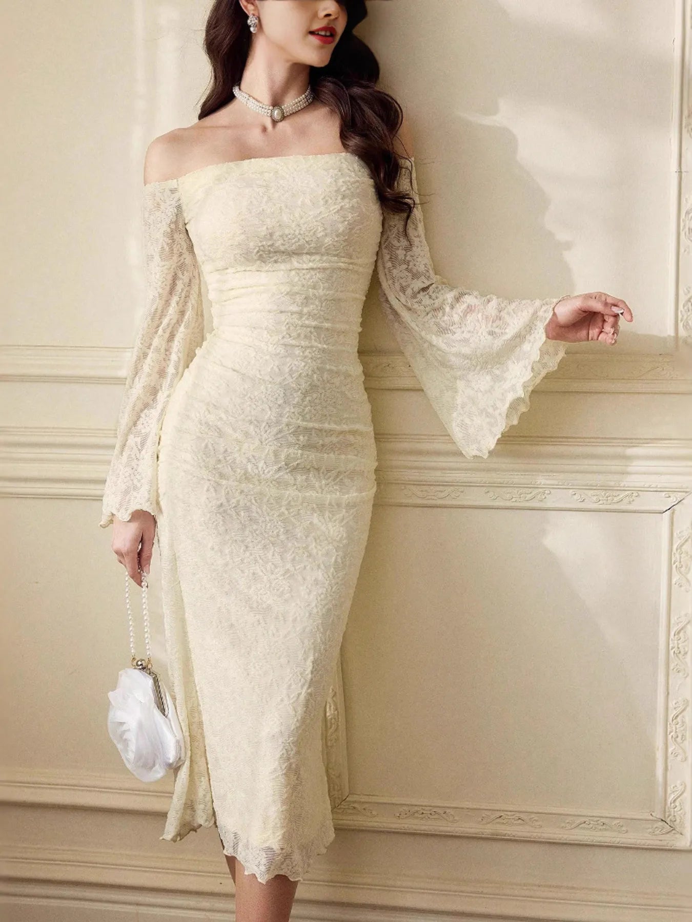 Off-Shoulder Flare Sleeve Dress - Image 2