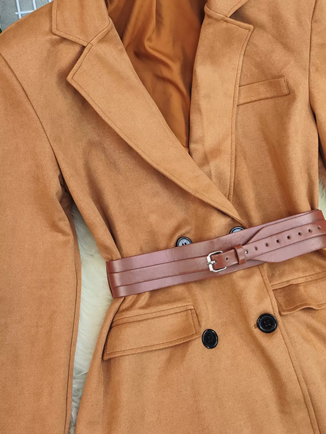 Double-Breasted Lapel Collar Blazer - Image 5