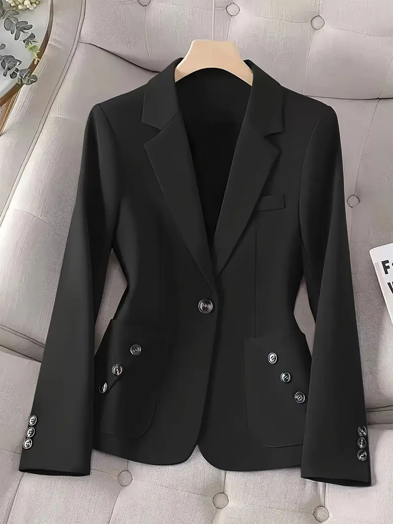 One-Button Blazer with Pockets - Image 5