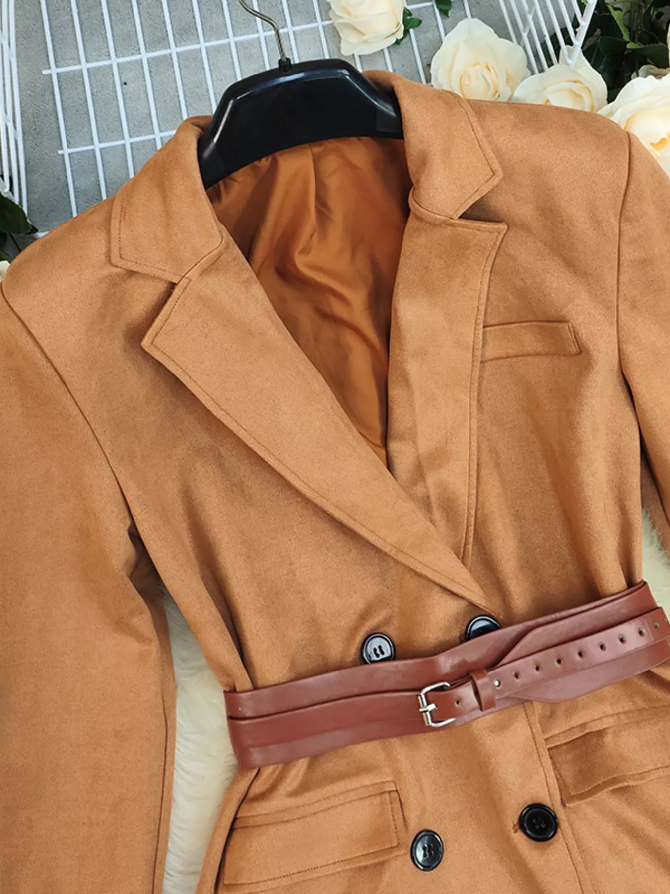 Double-Breasted Lapel Collar Blazer - Image 4